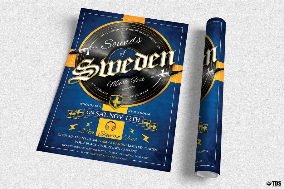 瑞典之声电子音乐PSD宣传单模板 Sounds of Sweden Flyer PSD插图(2)