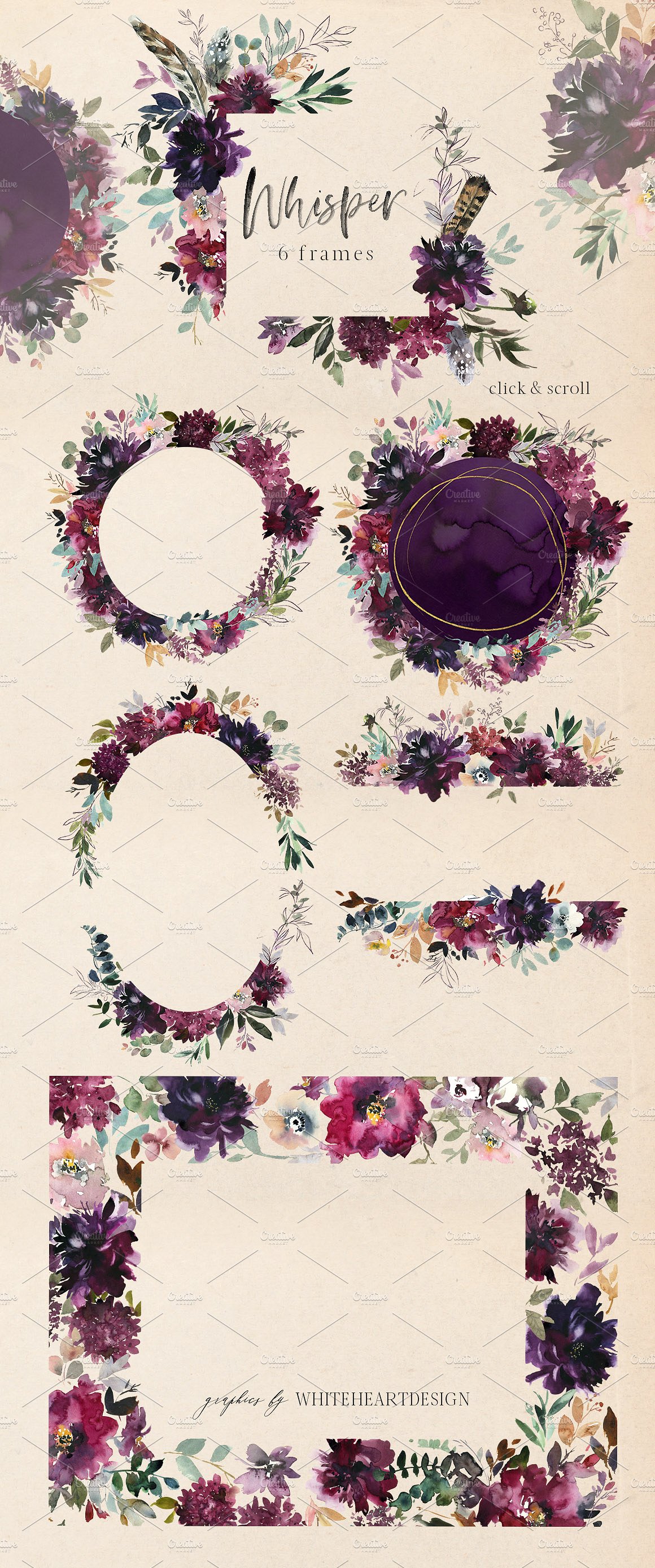 浪漫暗色调水彩花卉剪贴画 Whisper Watercolor Floral Clipart插图(5)
