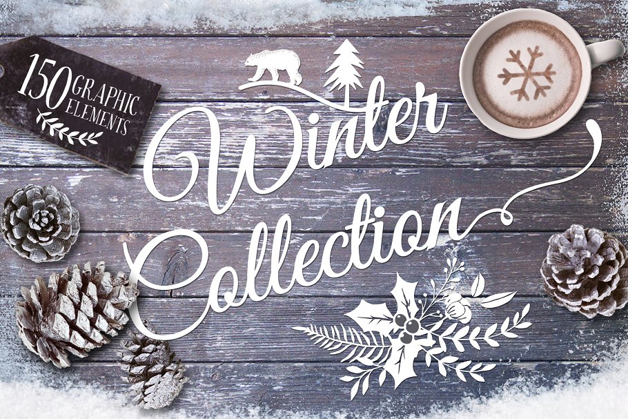 冬天圣诞节水彩设计元素（剪贴画、纹理&贺卡模板） Watercolor Winter collection插图