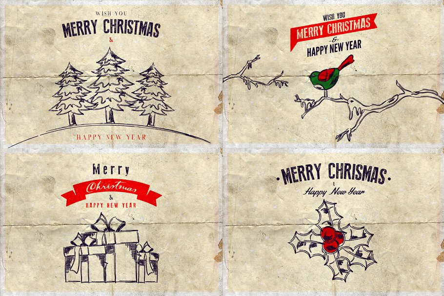 圣诞节主题背景&卡片模板v3 Christmas Background & Cards Vol.3插图(1)
