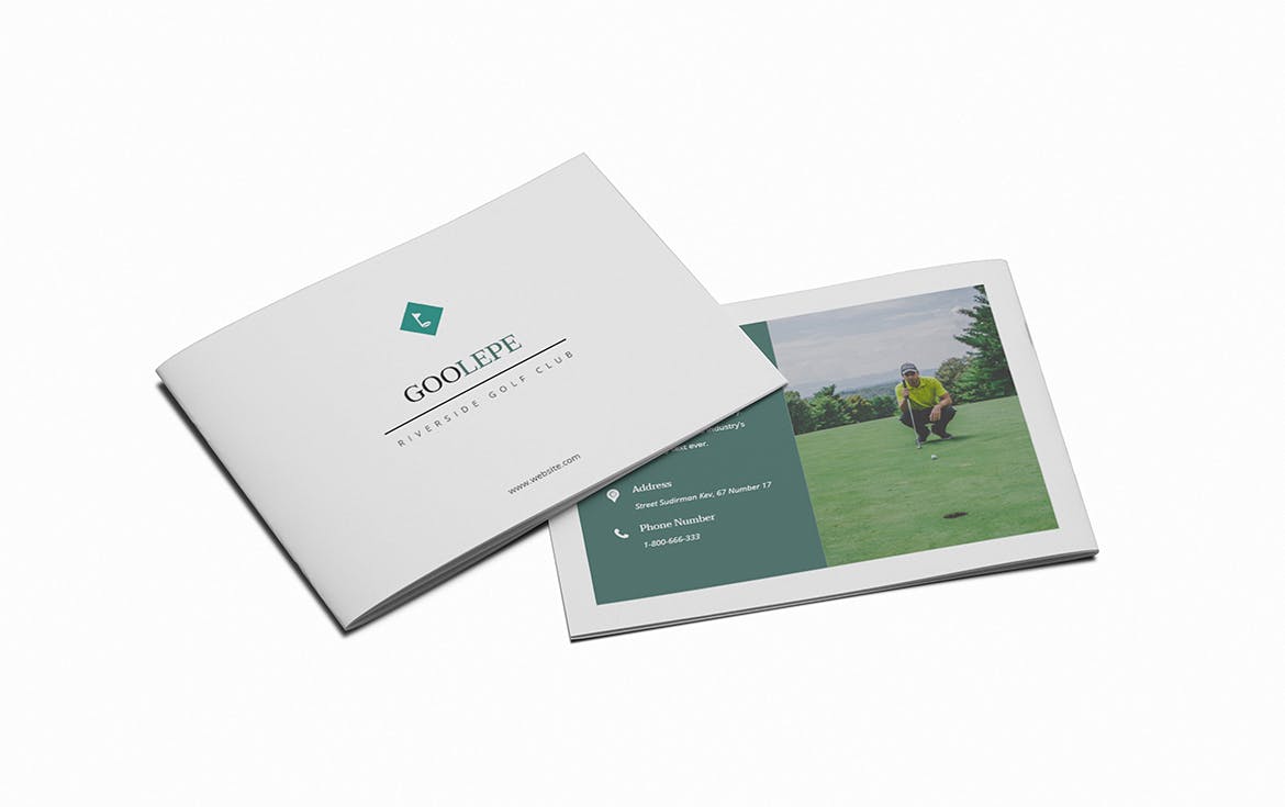 高尔夫场馆/体育场馆横版画册设计版式模板 Golf A5 Brochure Template插图(1)