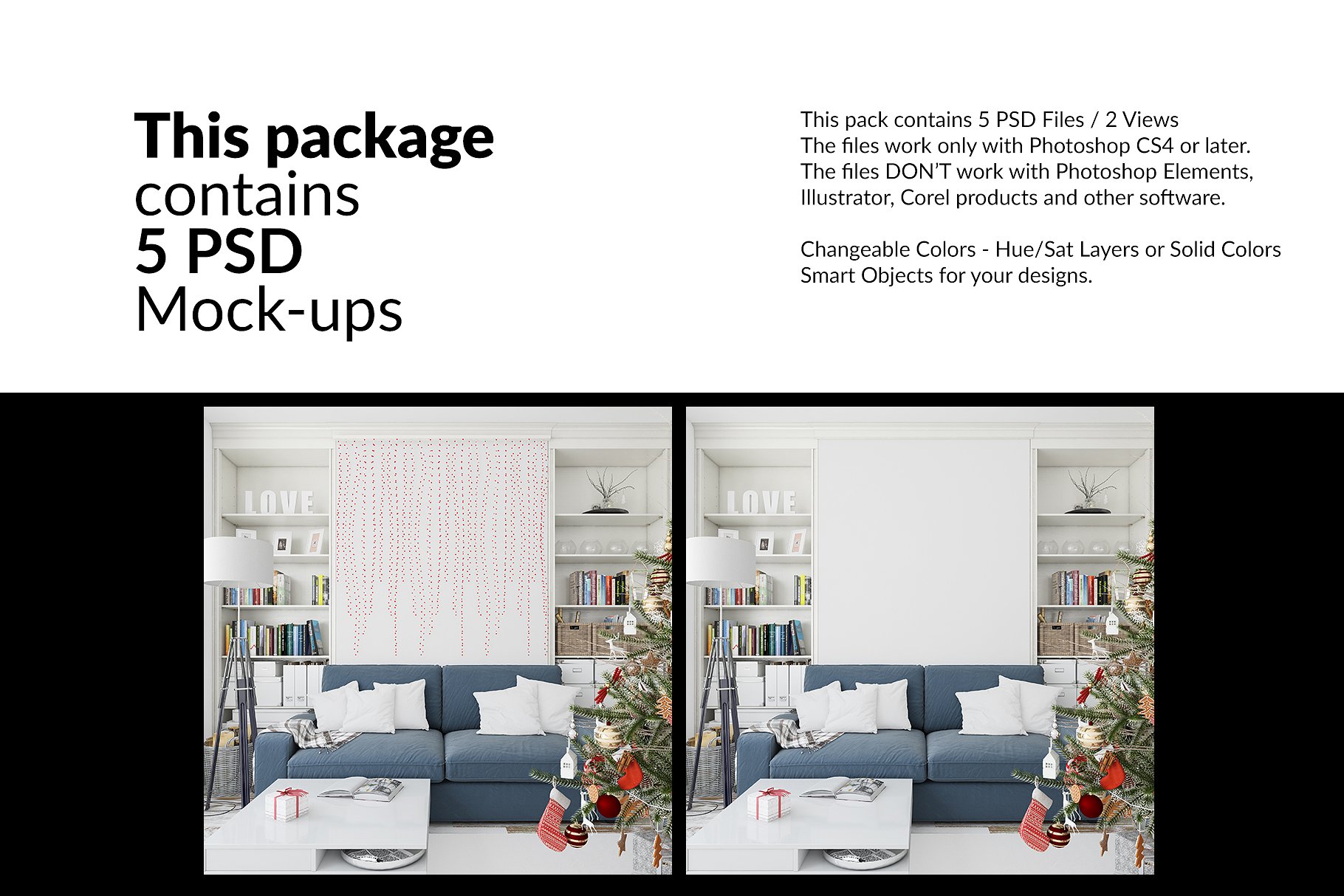 圣诞节客厅装饰展示样机套装 Christmas Living Room Set [psd,jpg]插图(1)