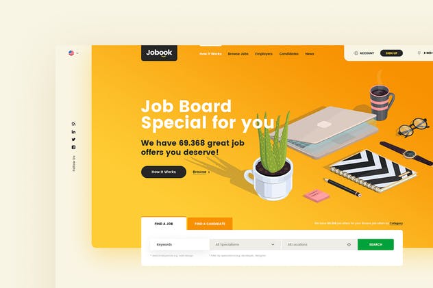 创意招聘网站设计PSD模板 Jobook – A Unique Job Board Website PSD Template插图(3)