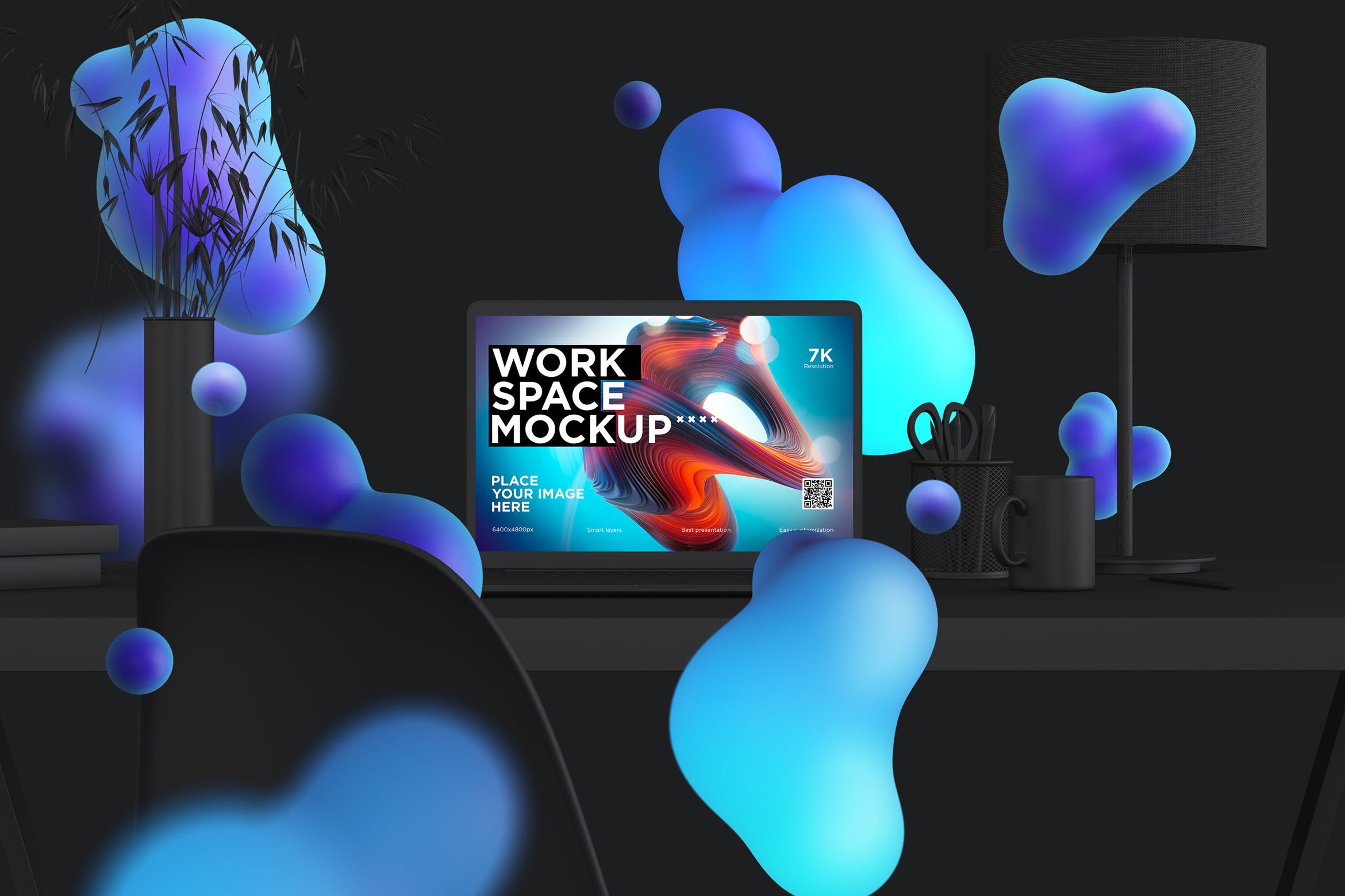 创意工作空间MacBook Pro设计展示样机 workspace desk clay mockup with macbook pro插图