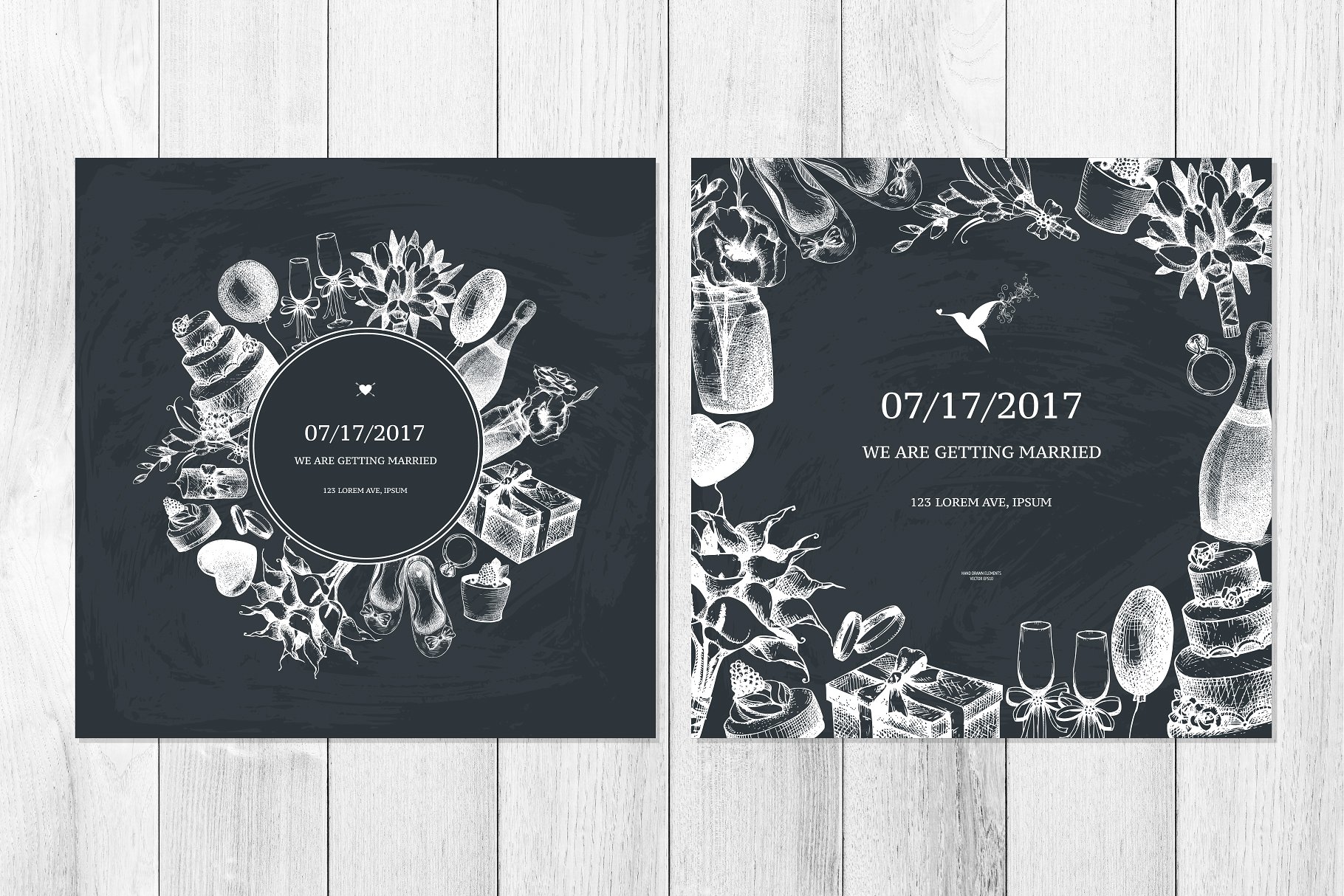 复古婚礼设计矢量元素合集 Vector Wedding Design Elements Set插图(4)