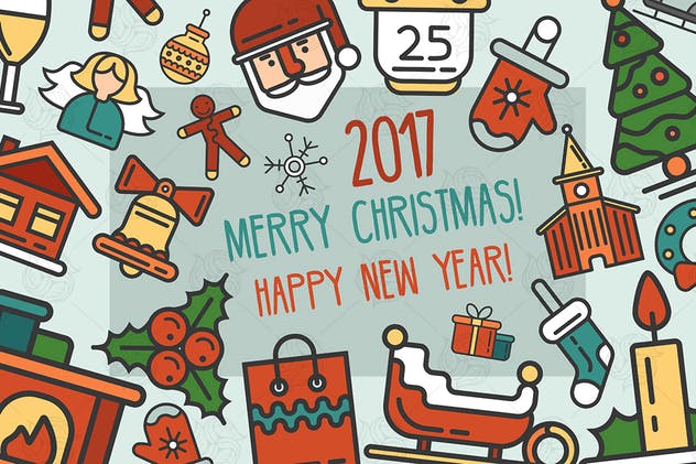 圣诞节&新年主题扁平风明信片贺卡设计模板 Merry Christmas & Happy New Year Postcard插图(1)