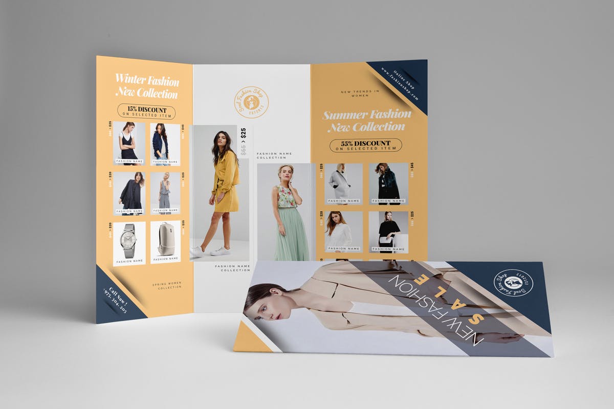 时尚店铺促销三折页传单设计模板 Fashion Sale Trifold Brochure插图