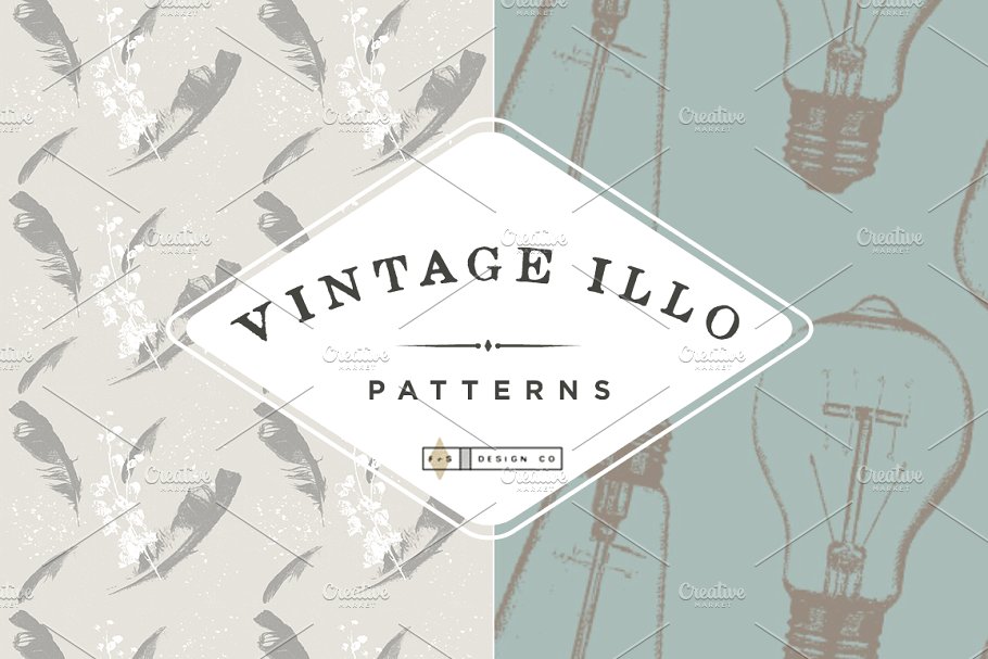 复古无缝羽毛图案 Vintage Illo Seamless Patterns插图(1)