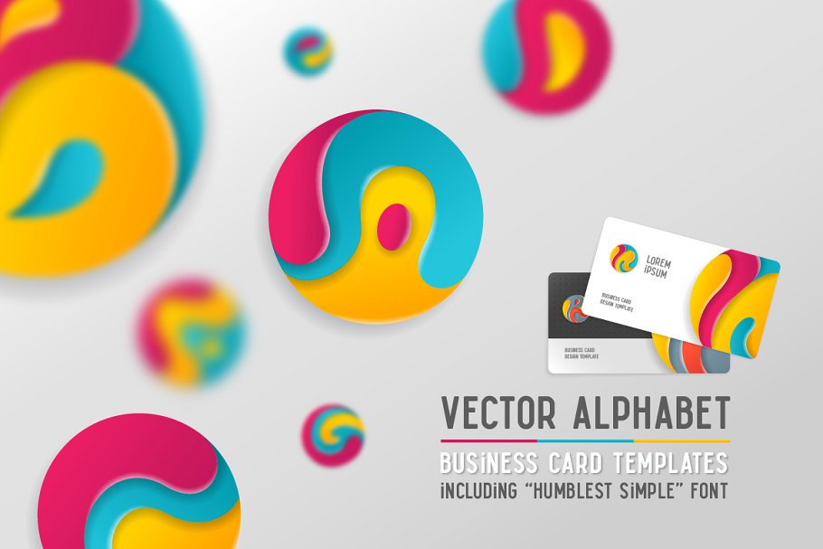 抽象矢量彩色字母名片设计素材 Vector alphabet with cards templates插图