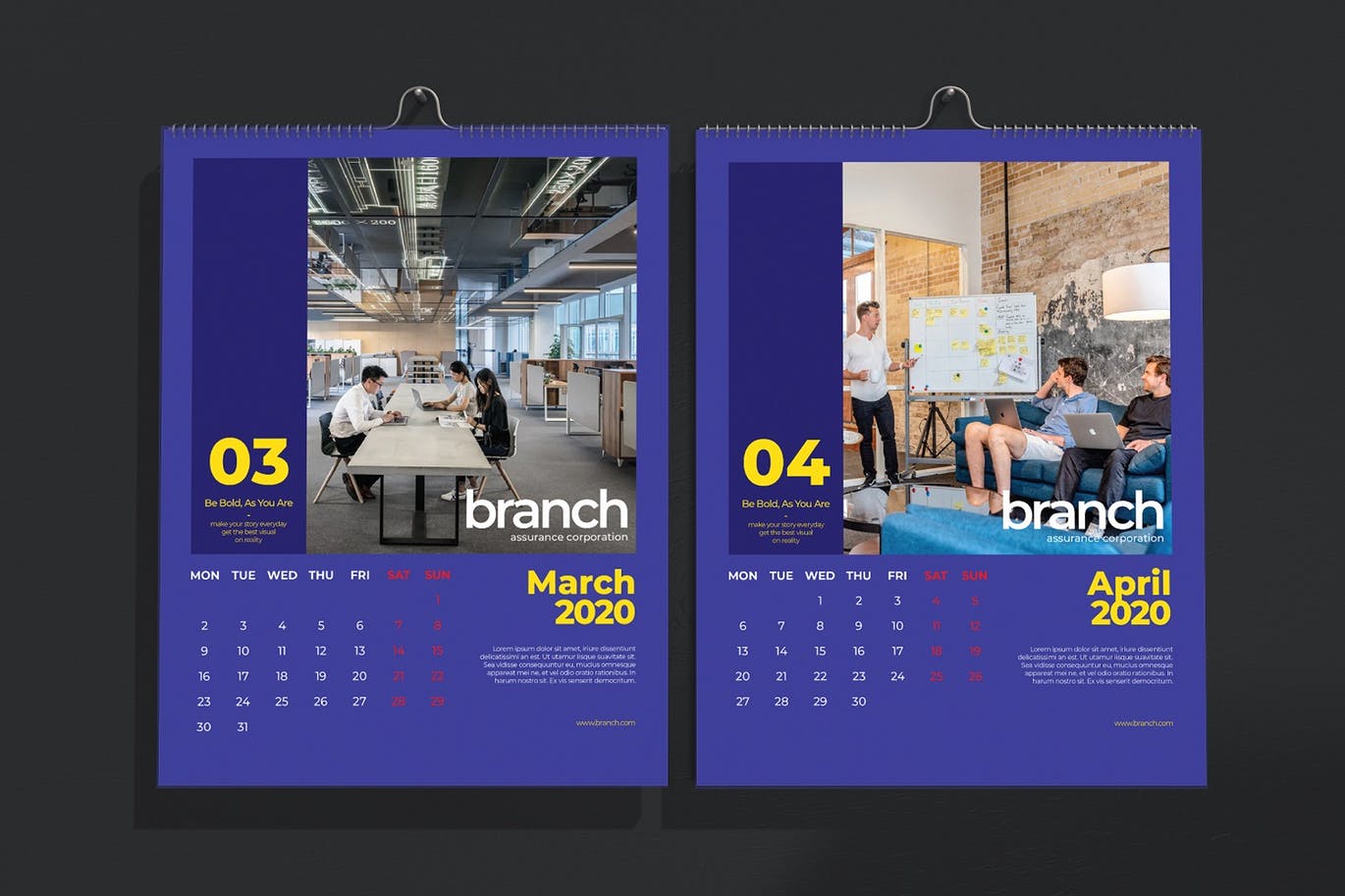 创意企业定制设计2020年挂历模板 Branch Assurance Wall Calendar 2020插图(2)