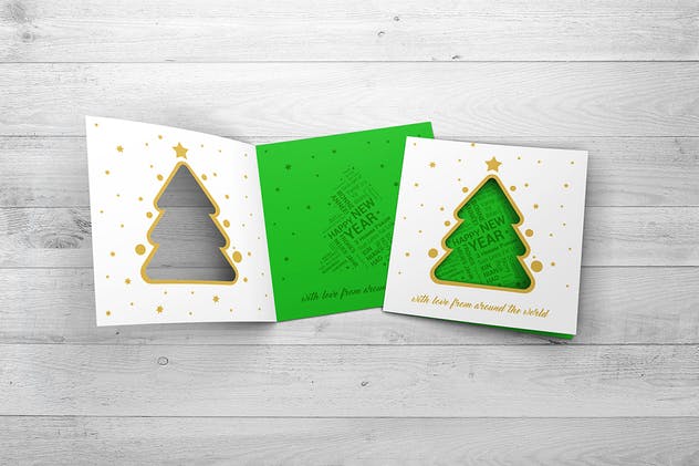 镂空设计圣诞节/新年贺卡样机模板 Christmas New Year Card Mock-Up插图(1)