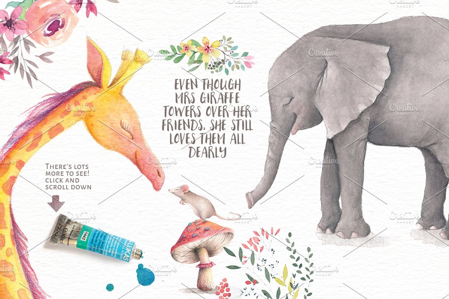 水彩动物&花卉插画合集 Watercolor animals & flowers vol 3插图(1)