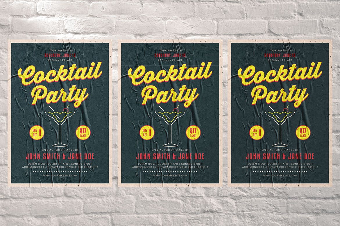 鸡尾酒会派对活动海报设计模板 Cocktail Party Flyer插图(2)