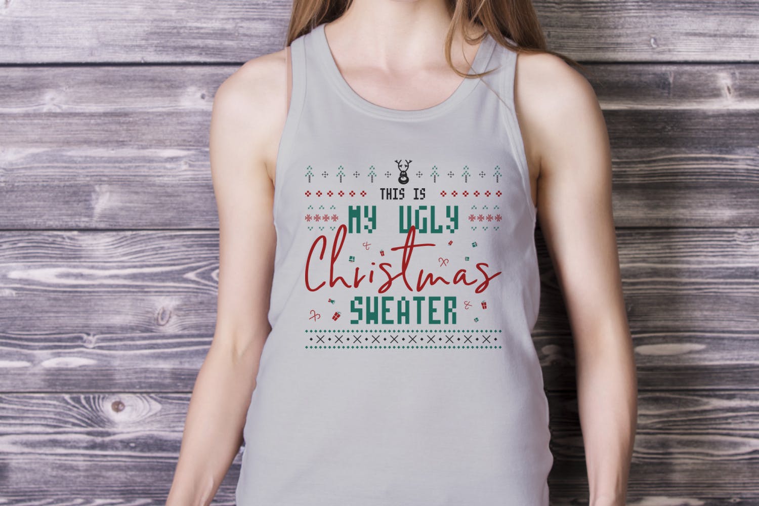 复古风格圣诞主题T恤印花图案设计素材 Retro Ugly Christmas Print TShirt Design with Deer插图(1)