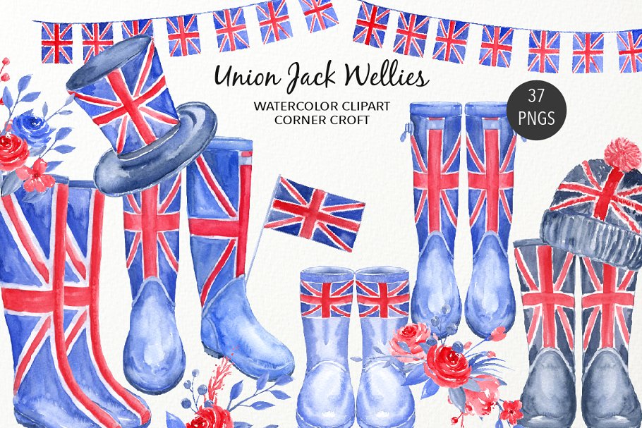 水彩英国国旗雨靴插图 Watercolour Union Jack Rain Boots插图