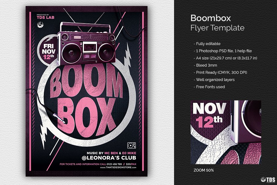 音乐电台音乐节目传单PSD模板 Boombox Flyer PSD插图