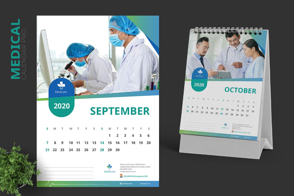 2020年医药医疗机构定制设计活页台历设计模板 2020 Clean Medical / Hospital Calendar Pro插图(5)