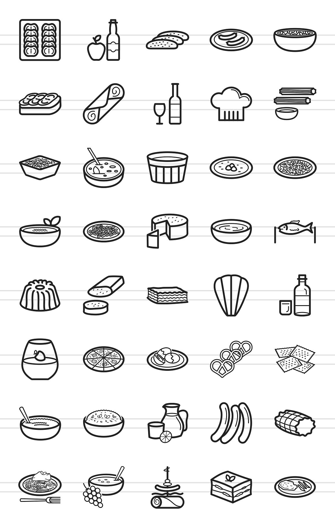 欧洲美食主题线框图标集 European Cuisine Line Icons插图(1)