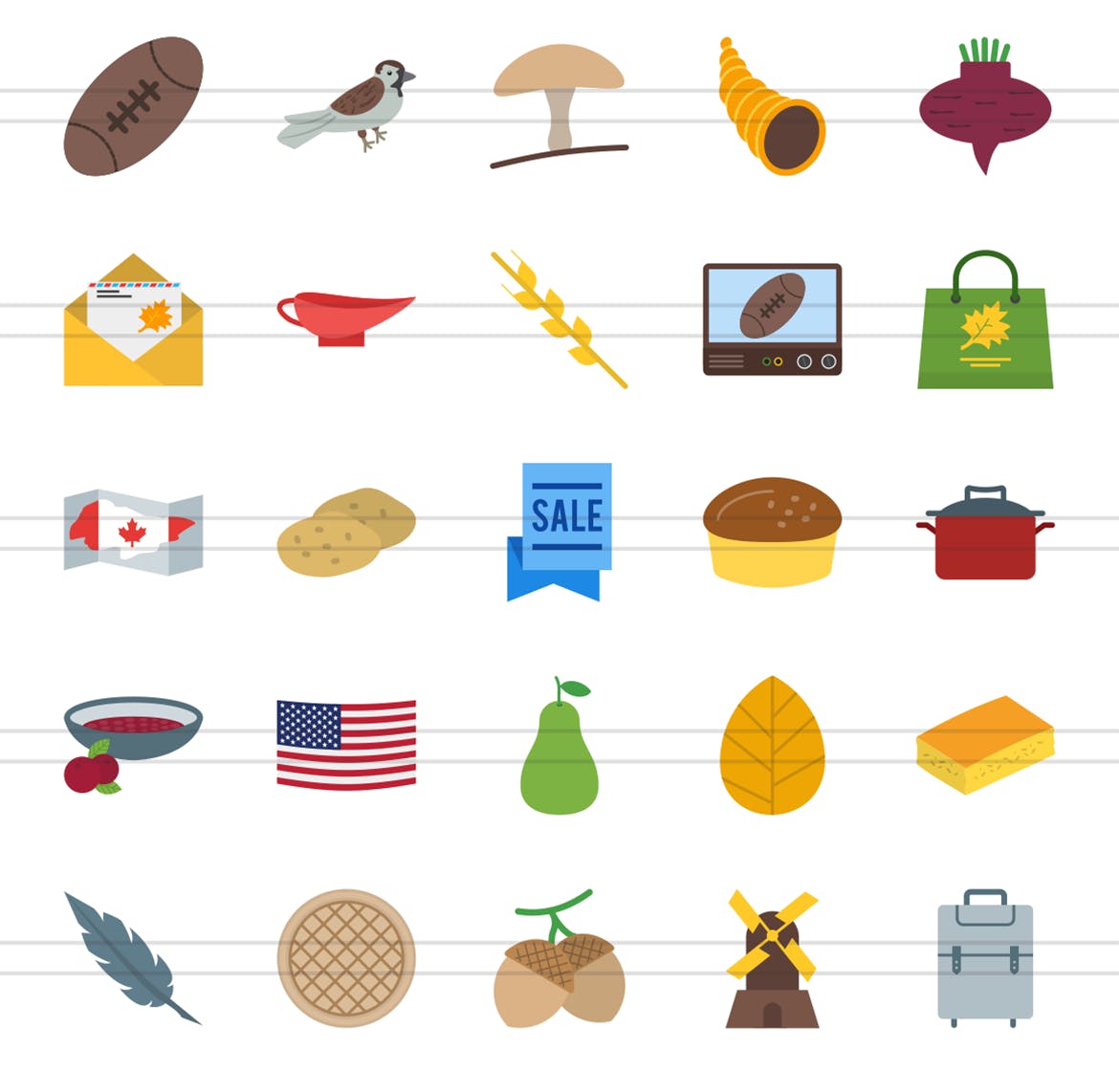 50个感恩节主题扁平设计风格多色图标 50 Thanksgiving Flat Multicolor Icons插图(2)