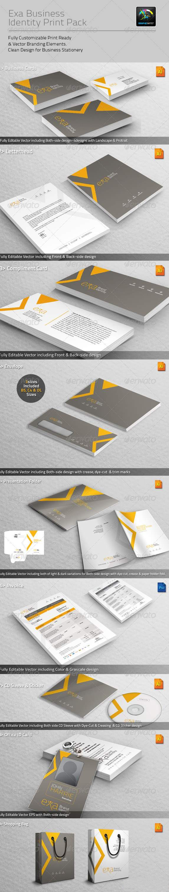 Exa Business Identity Print Pack创意极简的品牌包装合辑下载[ai,psd,indd,pptx,eps]