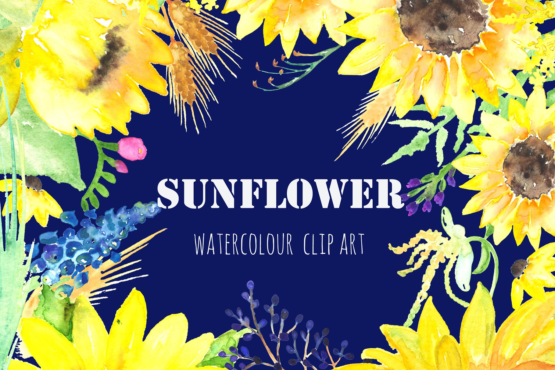 向日葵水彩剪贴画 Sunflower Watercolor Clipart插图(3)
