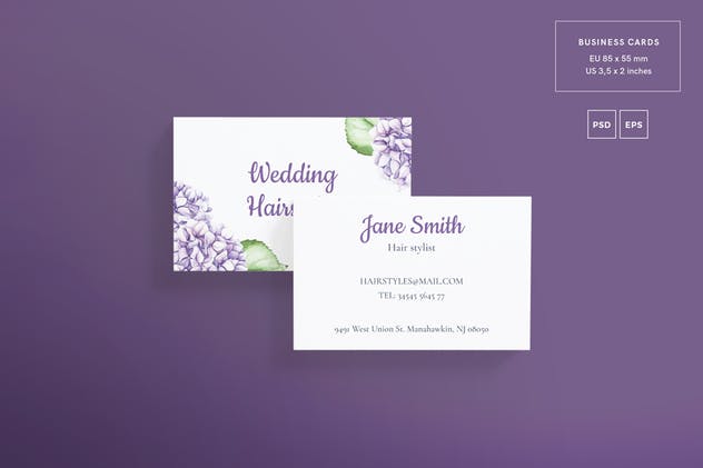婚礼发型设计公司名片设计模板 Wedding Hairstyle Business Card Template插图(1)