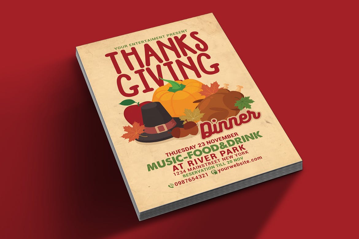 感恩节庆祝晚餐活动海报传单设计模板 Thanksgiving Dinner Celebration Flyer插图(1)