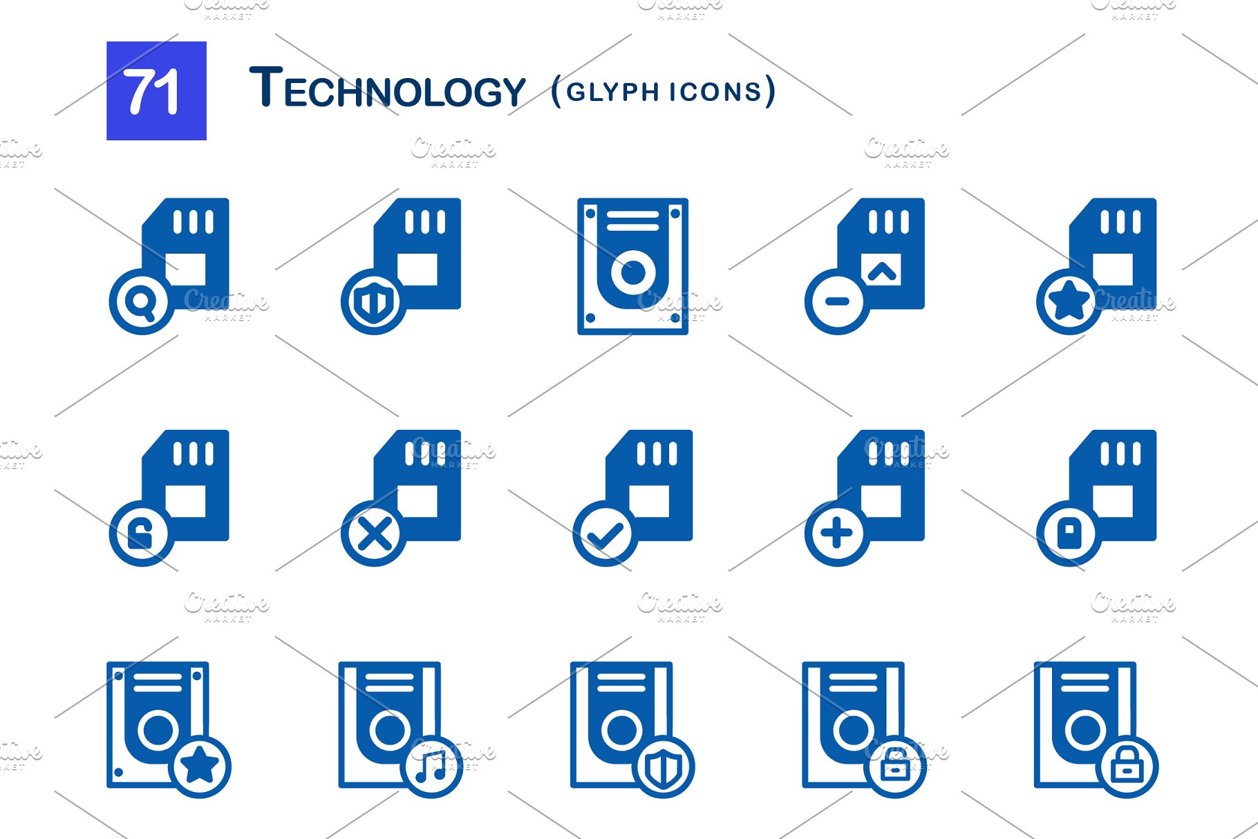 71个科技主题象形写意文字图标 71 Technology Glyph Icons插图(4)