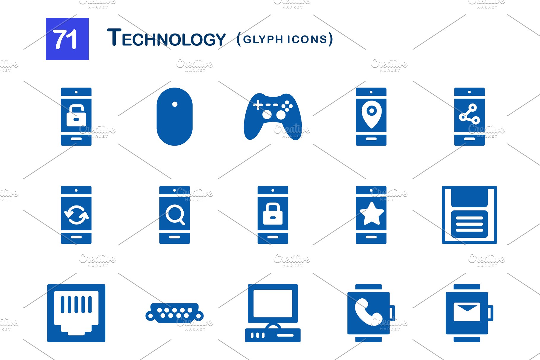71个科技主题象形写意文字图标 71 Technology Glyph Icons插图(3)