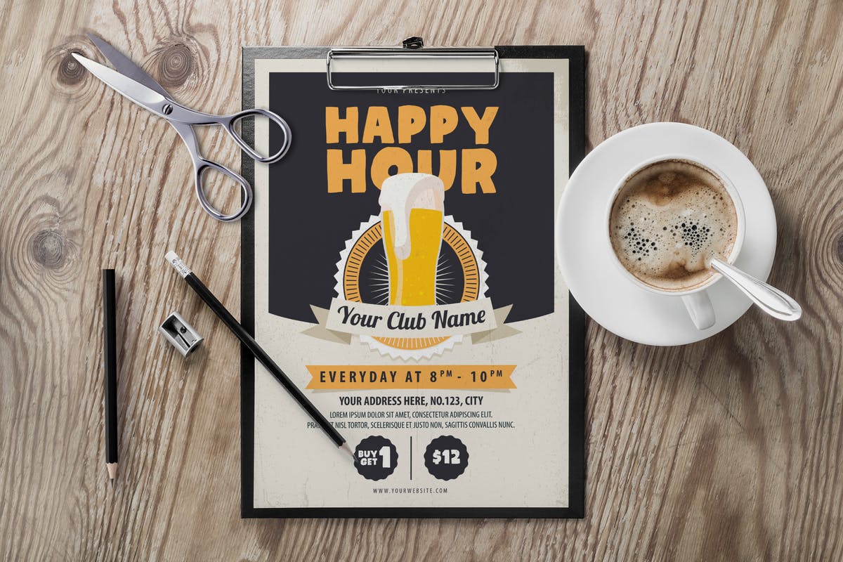 欢乐时光欢聚时光活动海报模板 Happy Hour Flyer插图