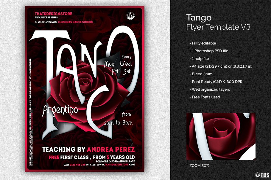 探戈舞蹈晚会宣传PSD模板V3 Tango Flyer PSD V3插图