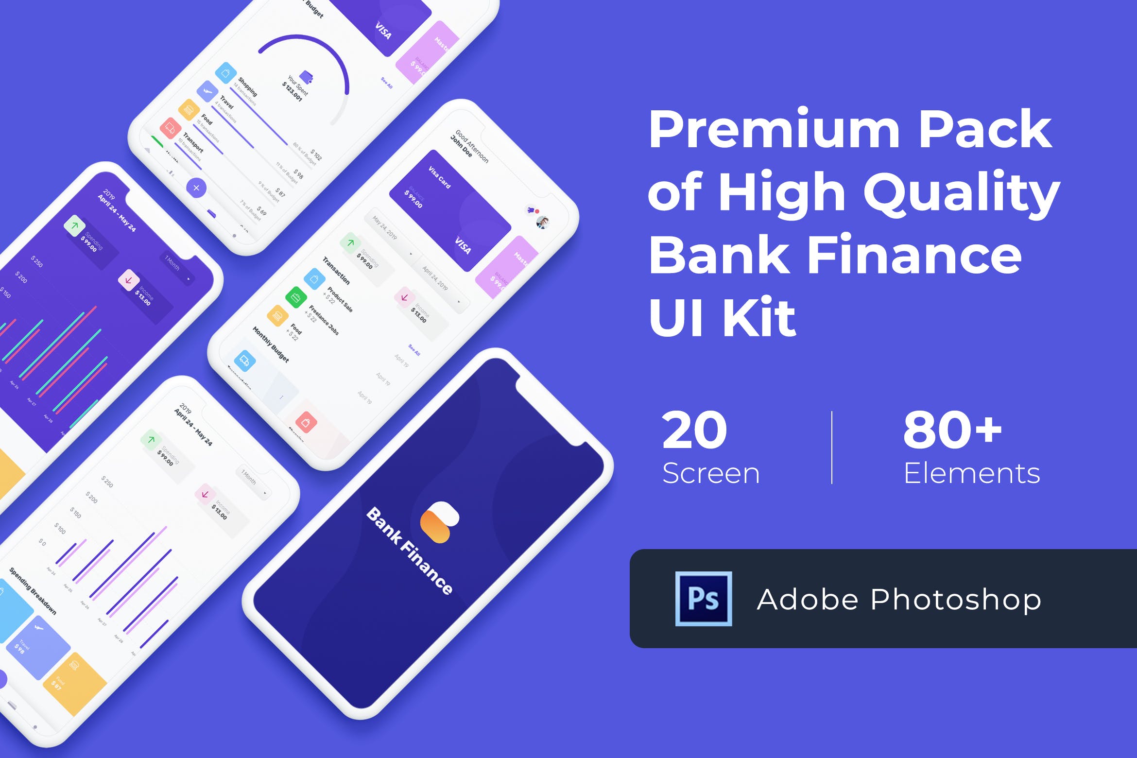 网上银行/金融类APP应用UI设计套件PSD模板 Bank Finance UI KIT for Photoshop插图
