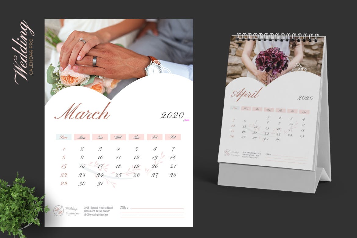 2020年婚纱摄影主题活页台历表设计模板 2020 Wedding Calendar Pro插图(2)