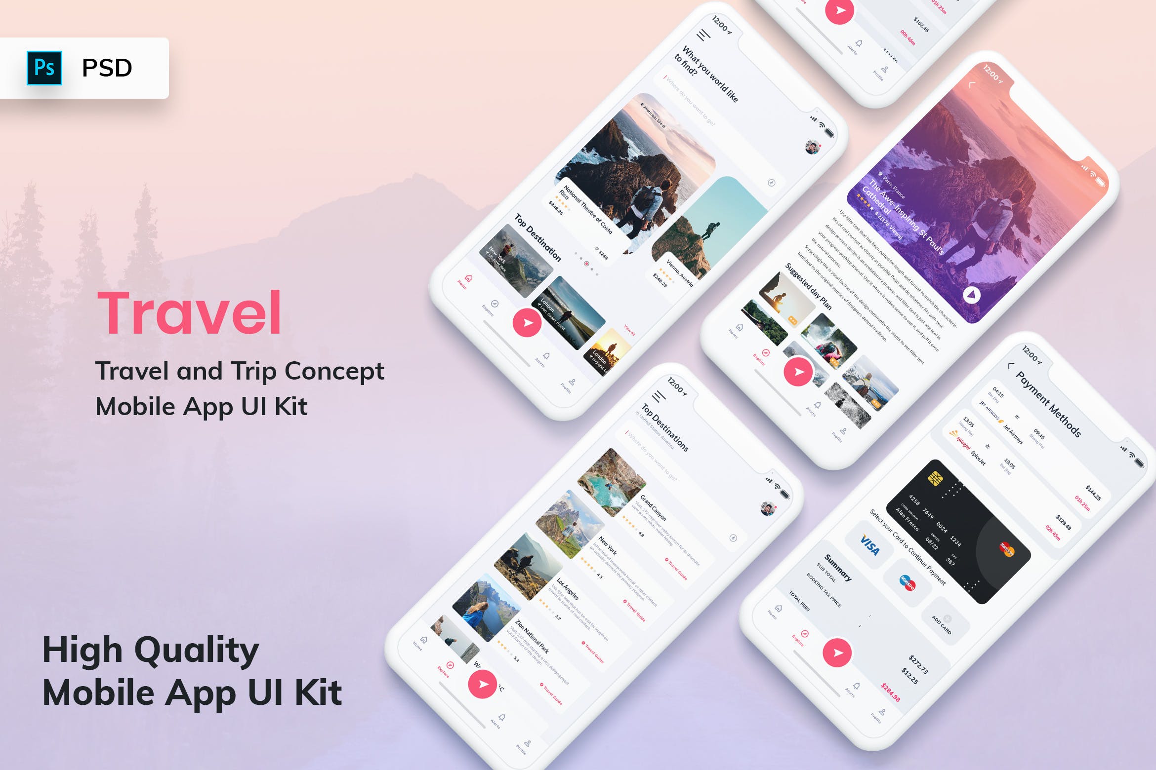 旅行旅游APP应用界面设计UI套件[明亮版本] Travel Mobile App UI Kit Light Version插图
