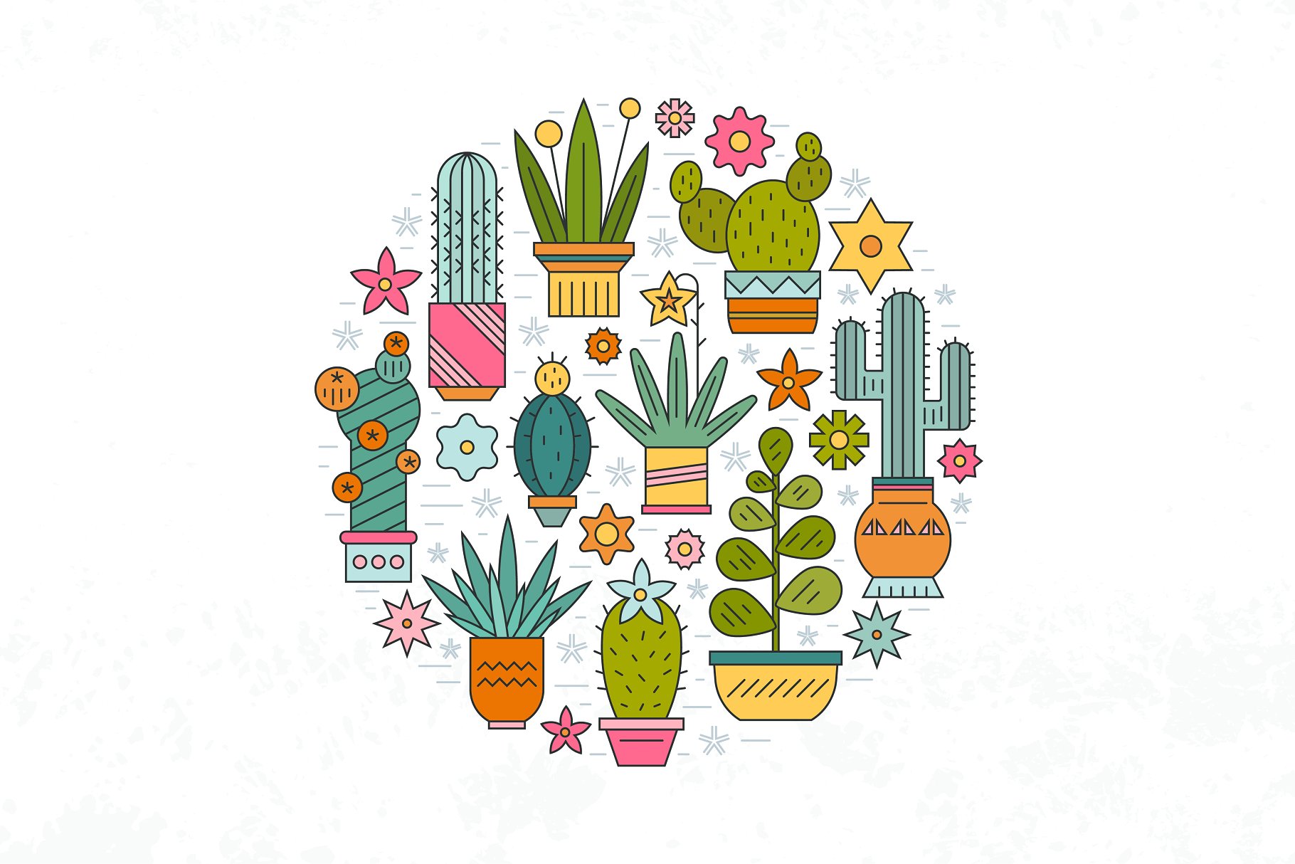 仙人掌多肉盆栽植物插画素材 Succulent Clipart & Patterns Bundle插图(2)