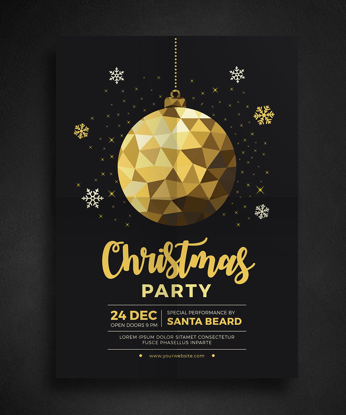 金色圣诞装饰球圣诞节庆祝活动海报传单设计模板 Gold Christmas  Celebration Flyer插图(2)