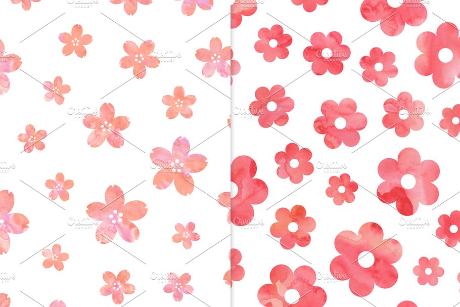 暖色调水彩花卉纹理背景 Warm Watercolor Floral Patterns插图(5)