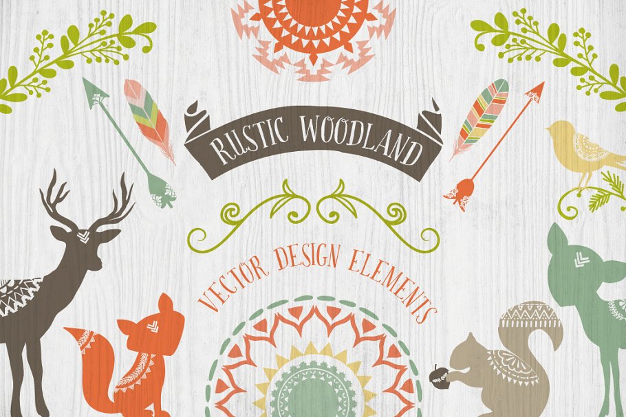 自然森林部落主题设计元素 Woodland Graphics Wreaths & Patterns插图(1)