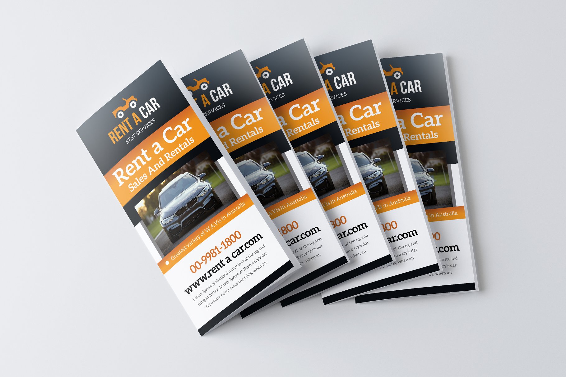 汽车租赁宣传三折页小册子  Rent a Car Trifold Brochure插图(1)