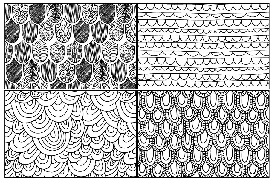 美人鱼鳞片线条图案无缝纹理 Mermaid Scales Seamless Line Pattern插图(5)