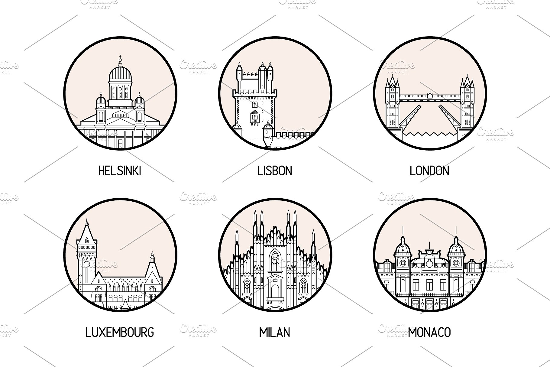 30个欧洲城市的徽章图标集合 Icons of 30 European cities插图(4)