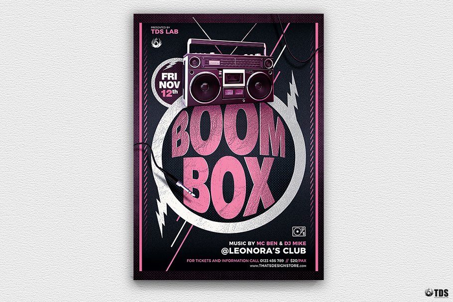 音乐电台音乐节目传单PSD模板 Boombox Flyer PSD插图(1)