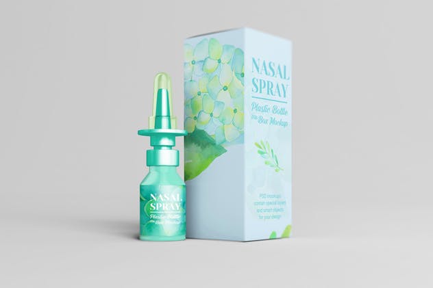 滴鼻药剂塑料瓶及包装盒外观设计样机 Nasal Plastic Bottle With Box Mockup插图(10)