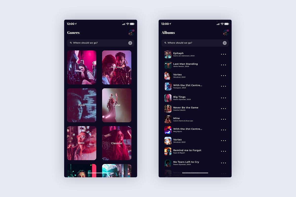 在线音乐播放APP应用UI设计套件[暗夜版本] Xonique-Music Mobile App UI Kit Dark Version插图(3)