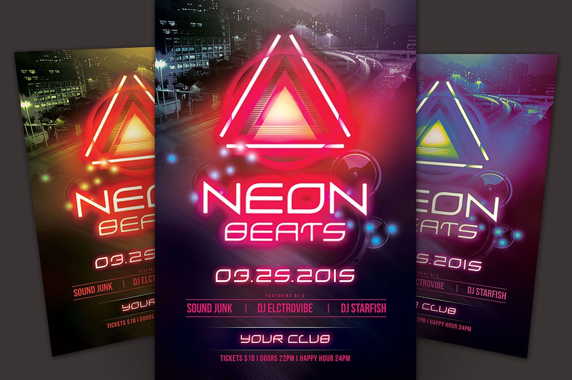 夜总会活动海报传单模板 Neon Beats Flyer Template插图
