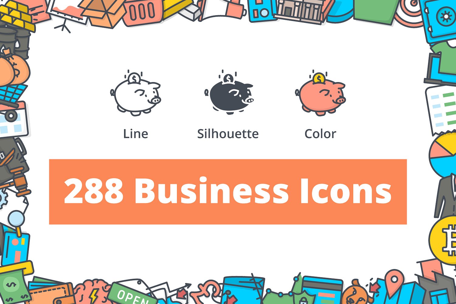 288枚企业主题图标 288 Business Icons（三种风格）插图