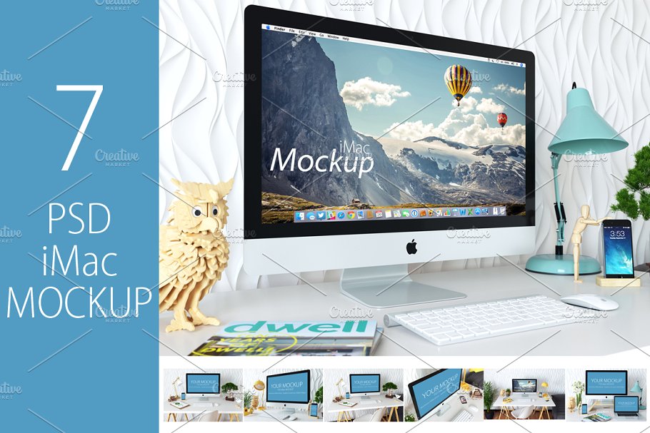 苹果一体机桌面显示样机模板 iMac Mockup (7 PSD) + Bonus插图