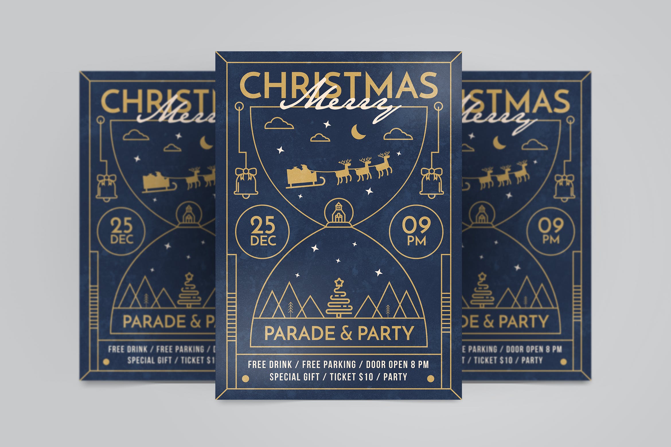 线条艺术设计风格圣诞节活动派对海报传单模板 Christmas Party Flyer插图