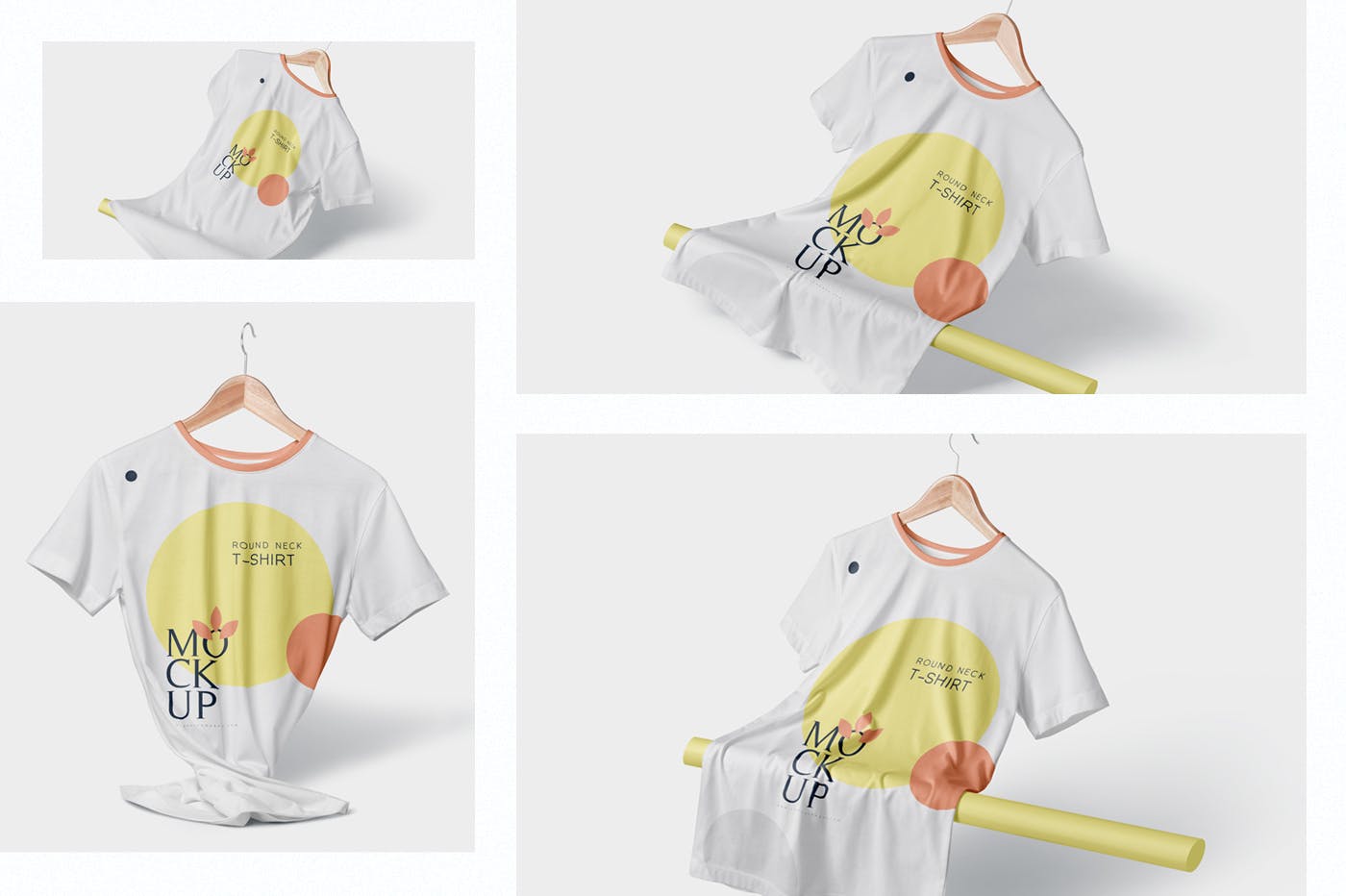 圆领T恤正面印花设计多角度预览图样机 Round Neck T-Shirt Mockups插图(1)