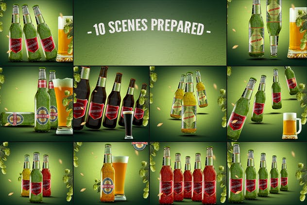 透明玻璃啤酒瓶包装样机模板 Beer Bottle Mockup插图(2)